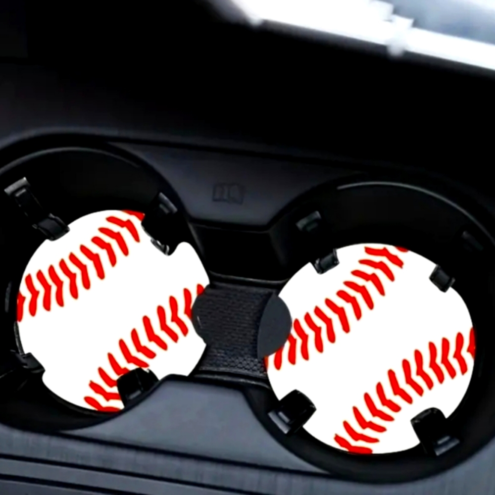New 2 Piece Set: Baseball Print Car Coasters